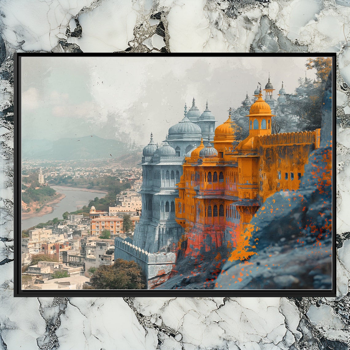 Indian Royal Palace Orange and Blue Architecture Photography Poster