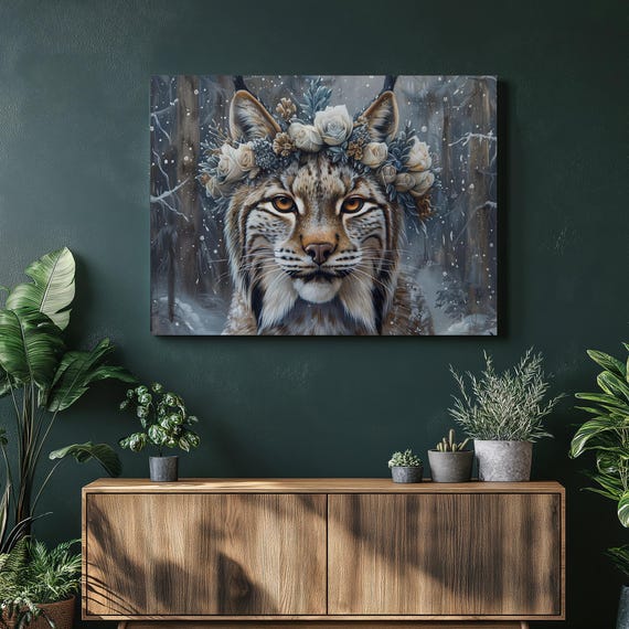 Lynx Canvas Wall Art Romanticism Style Nature Painting For Home Decor Relaxing Living Room Office Hallway Toilet Or Bedroom