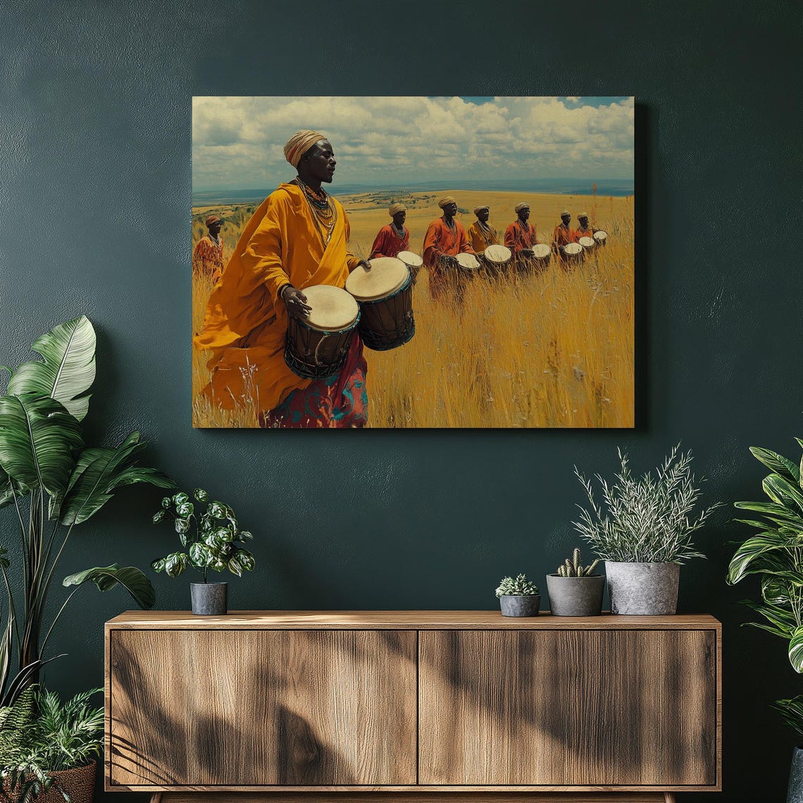 African Drummers Golden Savanna Traditional Dance Music Poster
