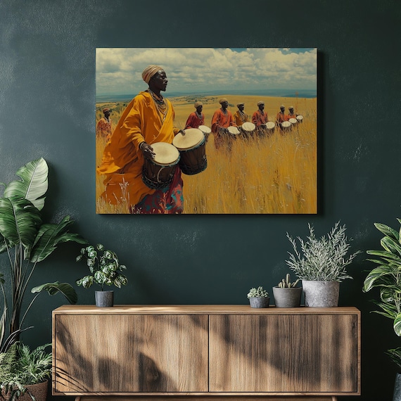 African Drummers Golden Savanna Traditional Dance Music Poster