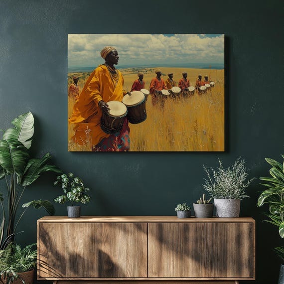 Burundi African Drummers Canvas Wall Art Print Vibrant Drum Painting Decor For Living Room Music Office Unique Gift
