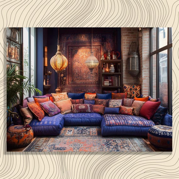 Cozy Boho Canvas Wall Art Vibrant Eclectic Textile Print Bohemian Decor Pattern Colorful Unique Abstract Patterned Artwork