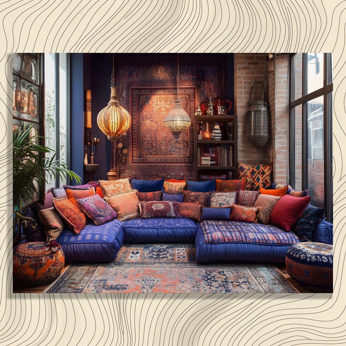 Cozy Boho Canvas Wall Art Vibrant Eclectic Textile Print Bohemian Decor Pattern Colorful Unique Abstract Patterned Artwork