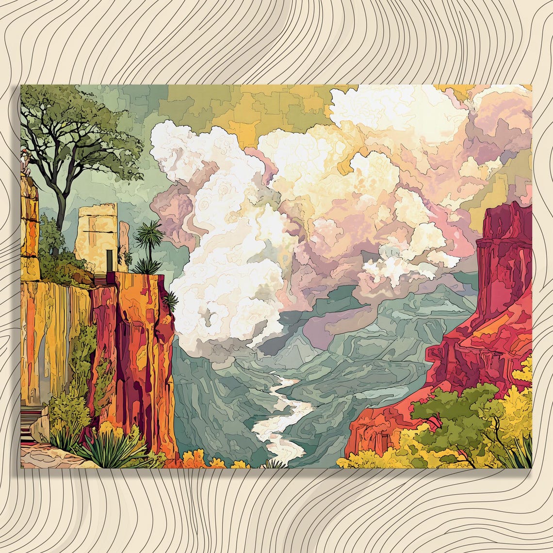 Vibrant Red Rock Canyon River Dramatic Clouds Colorful Desert Poster
