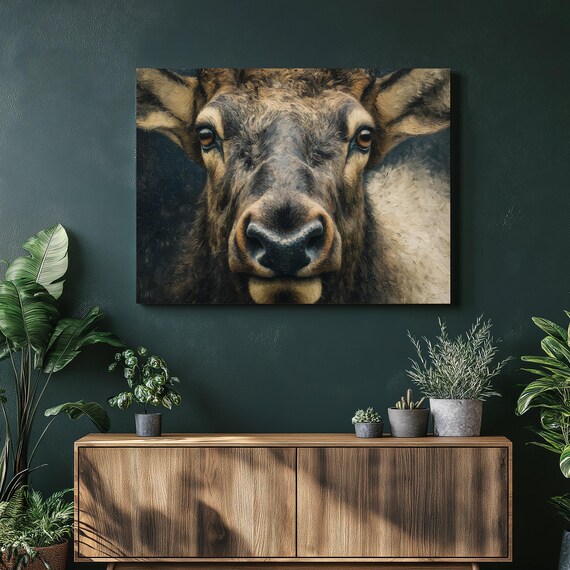 Bison Portrait Canvas Wall Art Rustic Buffalo Animal Decor Oil Painting Wildlife Home Statement Gift Western Lodge