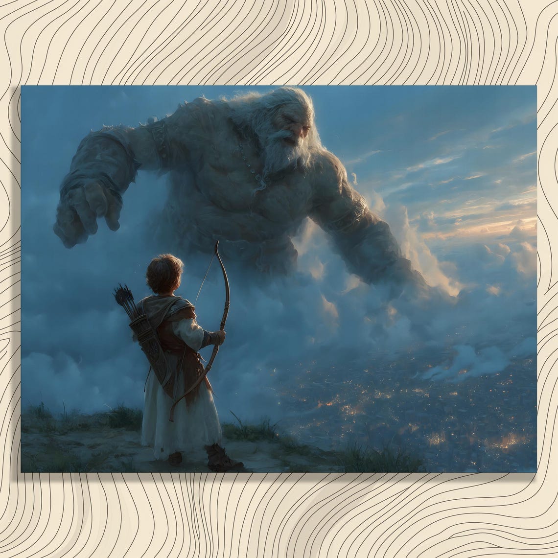 David And Goliath Fantasy Wall Art Young Archer Boy Facing The Giant