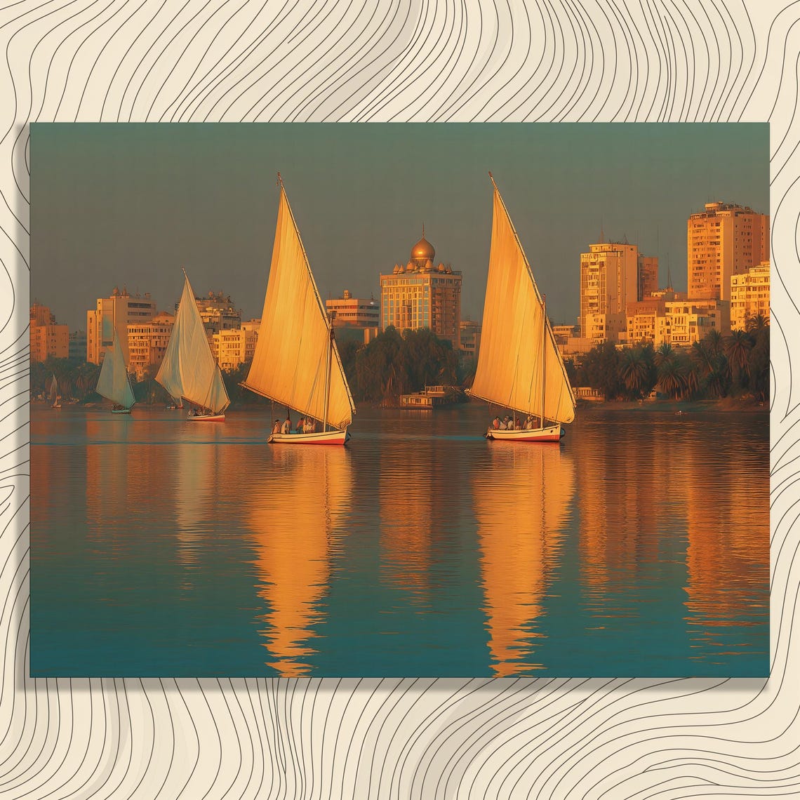 Felucca Sailboats on the Nile River Golden Sunset Skyline Poster