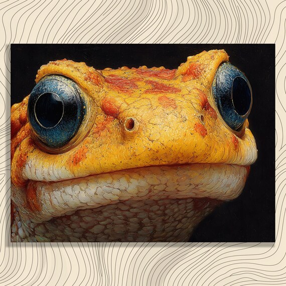 Hyperrealistic Golden Yellow Toad Close Up Wildlife Portrait Print