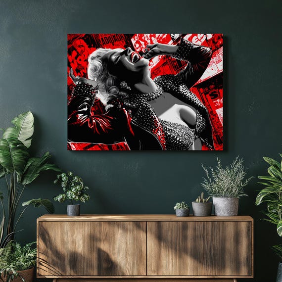 Urban Punk Woman Canvas Wall Art Pop Print Red Black Decor Leather Jacket Street Style Modern Painting Gift For Her
