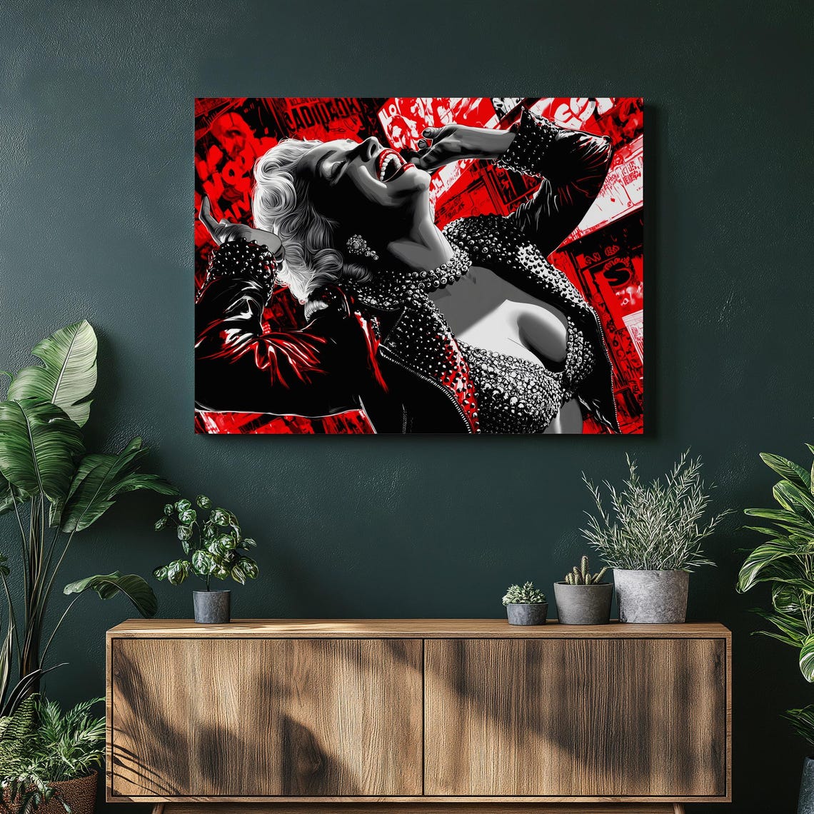 Marilyn Monroe Red Black Pop Art Studded Jacket Rock Style Poster