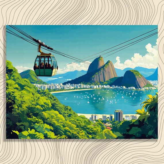 Cable Car Coastal Canvas Wall Art Modern Mountain Cityscape Seaside Landscape Painting Print Travel Decor Gift For Nature Lovers