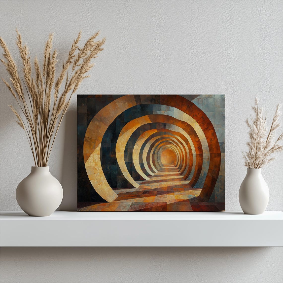 Escher Style Golden Tunnel Arches Geometric Optical Art Poster