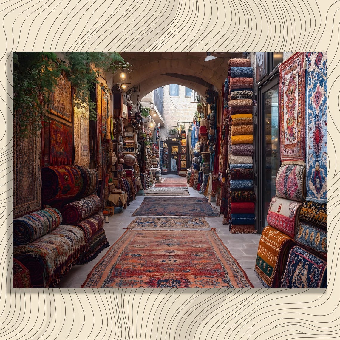 Colorful Rug Market Alley Bohemian Souk Textile Shops Painting Poster