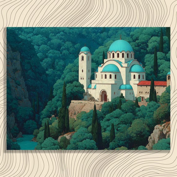 Byzantine Church Canvas Wall Art Serene Forest Landscape Print With Onion Domes And Trees In A Classic Impressionist Nature Painting