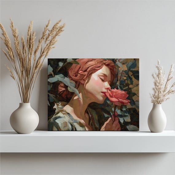 Romantic Rose Canvas Wall Art Vintage Botanical Floral Painting Oil Portrait Print Decor Gift Nature Lover Home Gallery