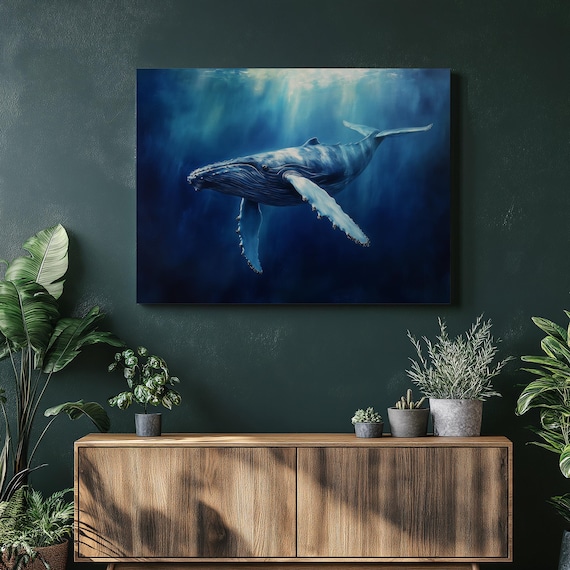 Humpback Whale Underwater Art Deep Blue Ocean Wildlife Majestic Wall Poster