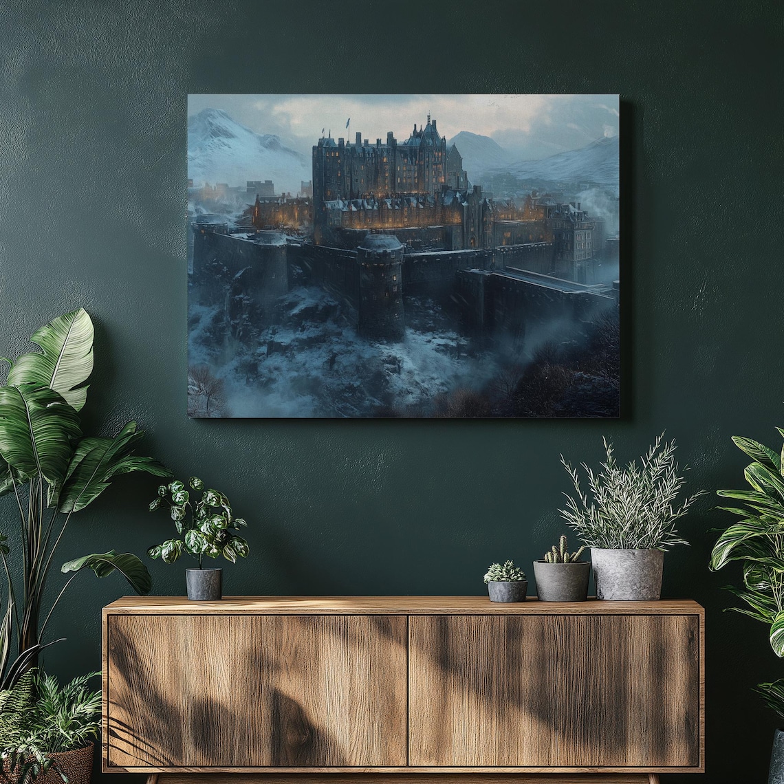 Edinburgh Castle Snowy Winter Night Scotland Vintage Art Poster