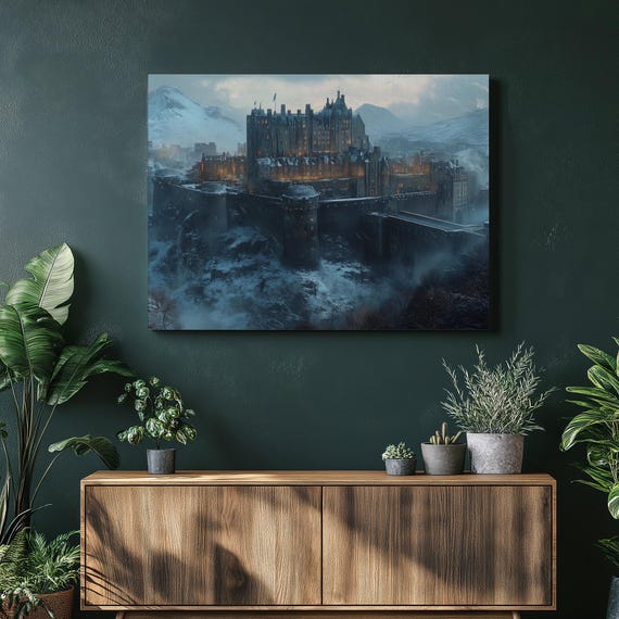 Edinburgh Castle Canvas Wall Art Historic Snowy Mountain Landscape Gothic Scottish Architecture Print Winter Scene Home Decor