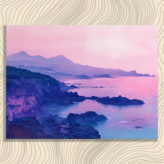Serene Coastal Landscape Canvas Wall Art Sunrise Sunset Ocean Painting Horizon Nature Abstract Pastel