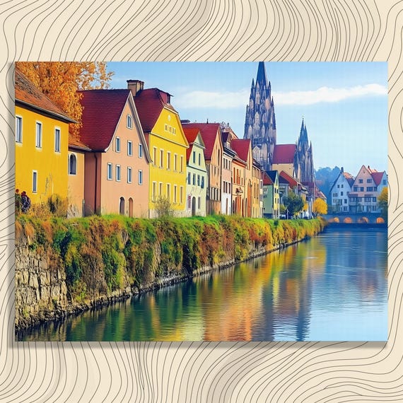 German Riverside Town Colorful Houses Cathedral River Wall Art