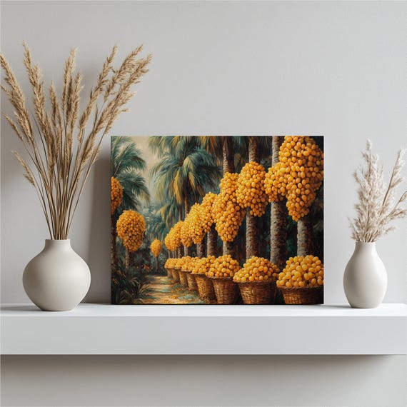 Date Harvest Canvas Wall Art Abundant Palm Tree Design Arabian Style Decor Decoration For Home Office Entrance Toilet Or Bedroom