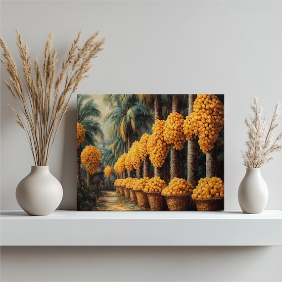 Date Palm Harvest Golden Dates Orchard Tropical Canvas Wall Art