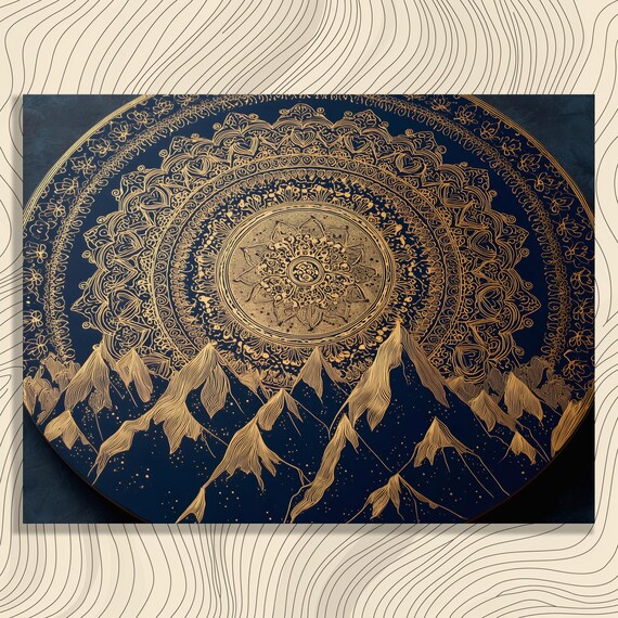 Mandala Mountain Canvas Wall Art Intricate Gold Decor Print Boho Bohemian Zen Landscape
