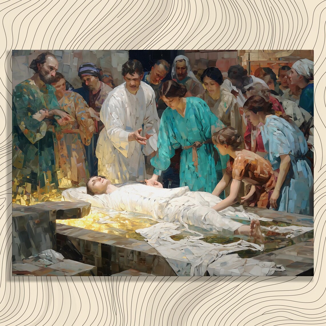 Golden Baptism Scene Impressionist Modern Christian Art Print
