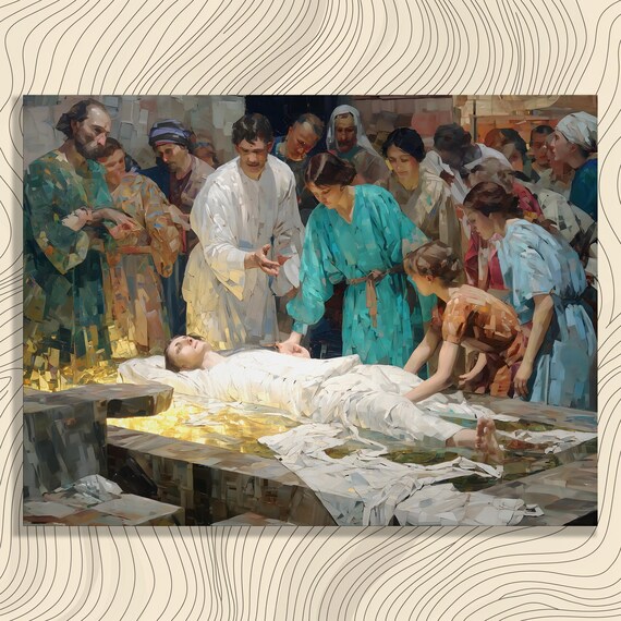 Golden Baptism Scene Impressionist Modern Christian Art Print