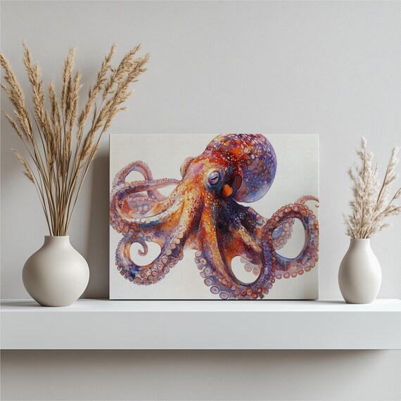 Colorful Octopus Watercolor Vibrant Ocean Sea Life Canvas Art Print