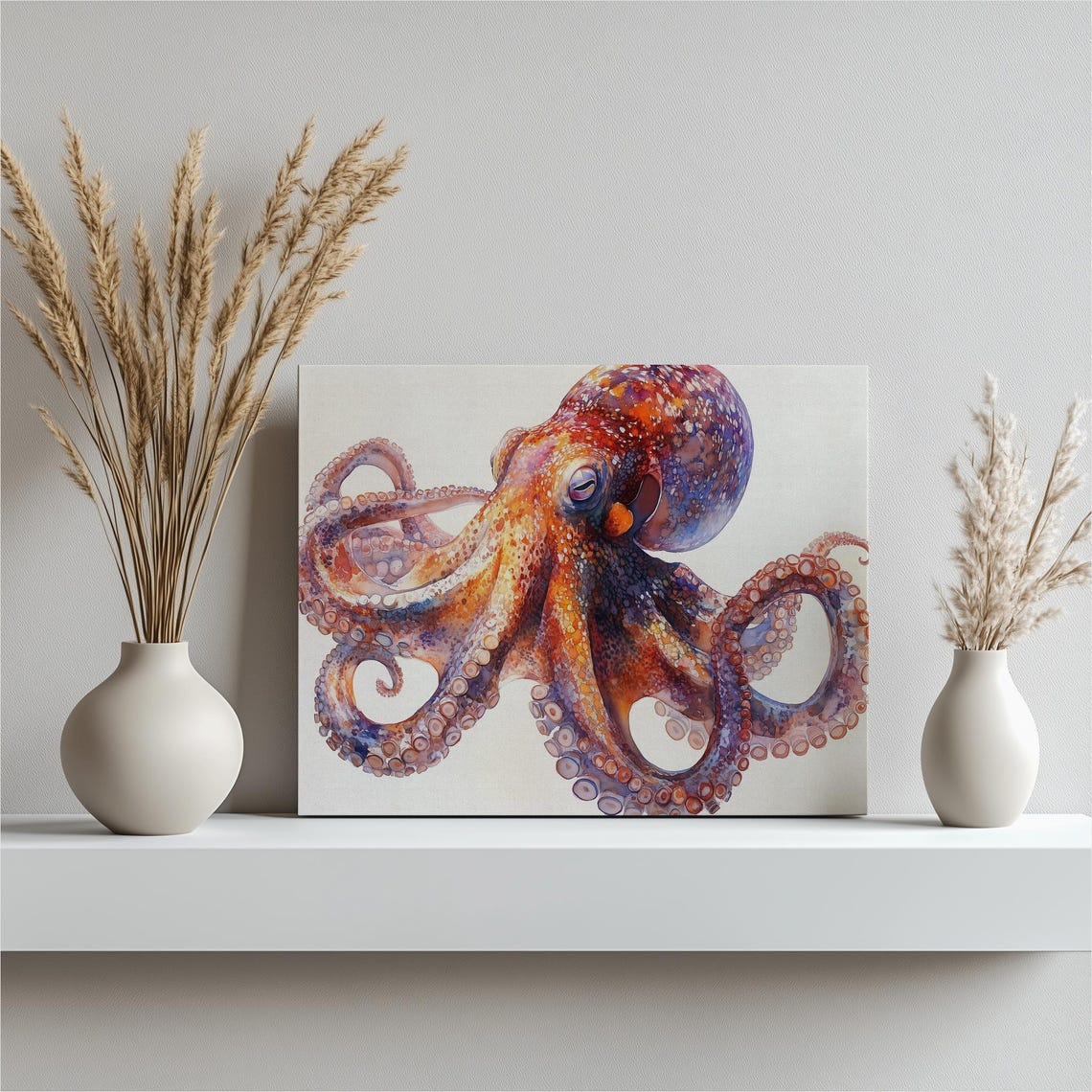 Colorful Octopus Watercolor Vibrant Ocean Sea Life Canvas Art Print