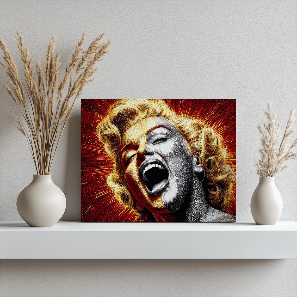 Marilyn Monroe Laughing Pop Art Portrait Poster Red Starburst Canvas