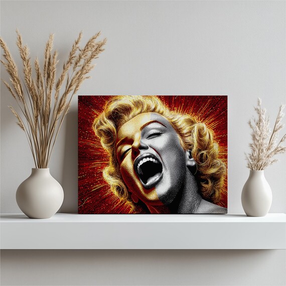 Marilyn Monroe Laughing Pop Art Portrait Poster Red Starburst Canvas