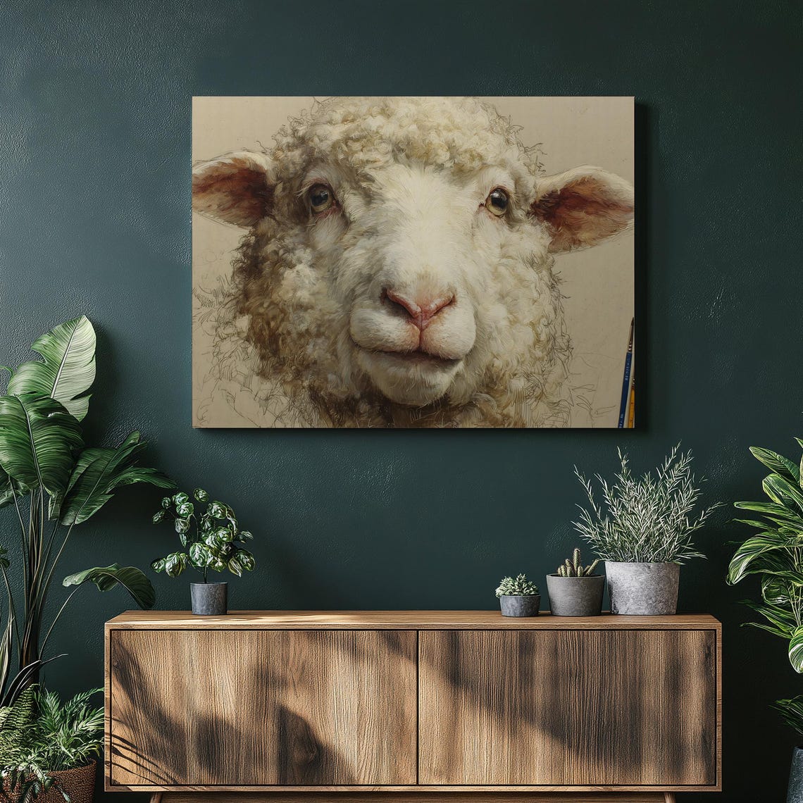 Charming Sheep Face Rustic Farm Animal Portrait Farmhouse Art Poster