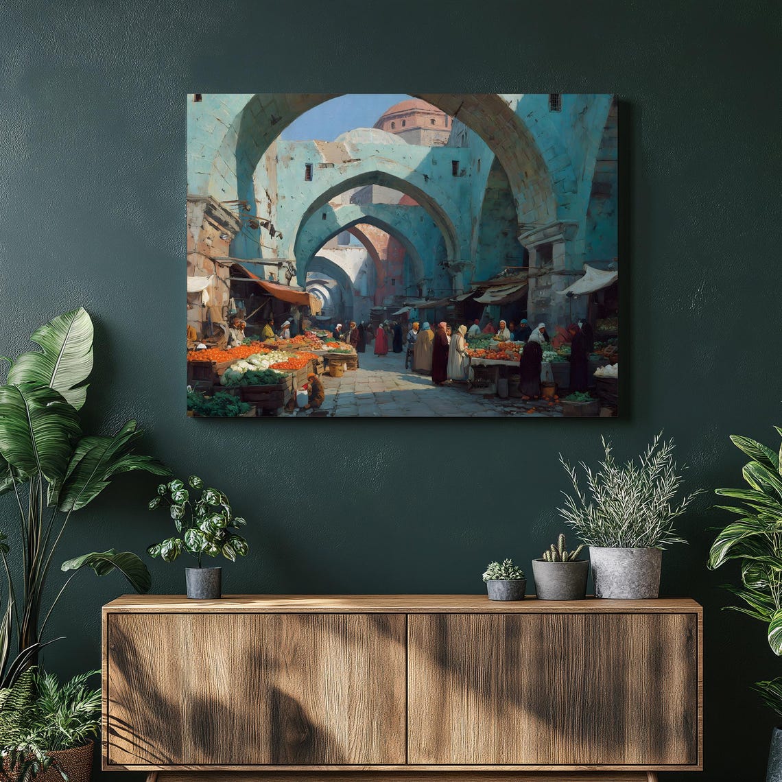 Orientalist Souq Market Blue Stone Arches Bazaar Scene Poster