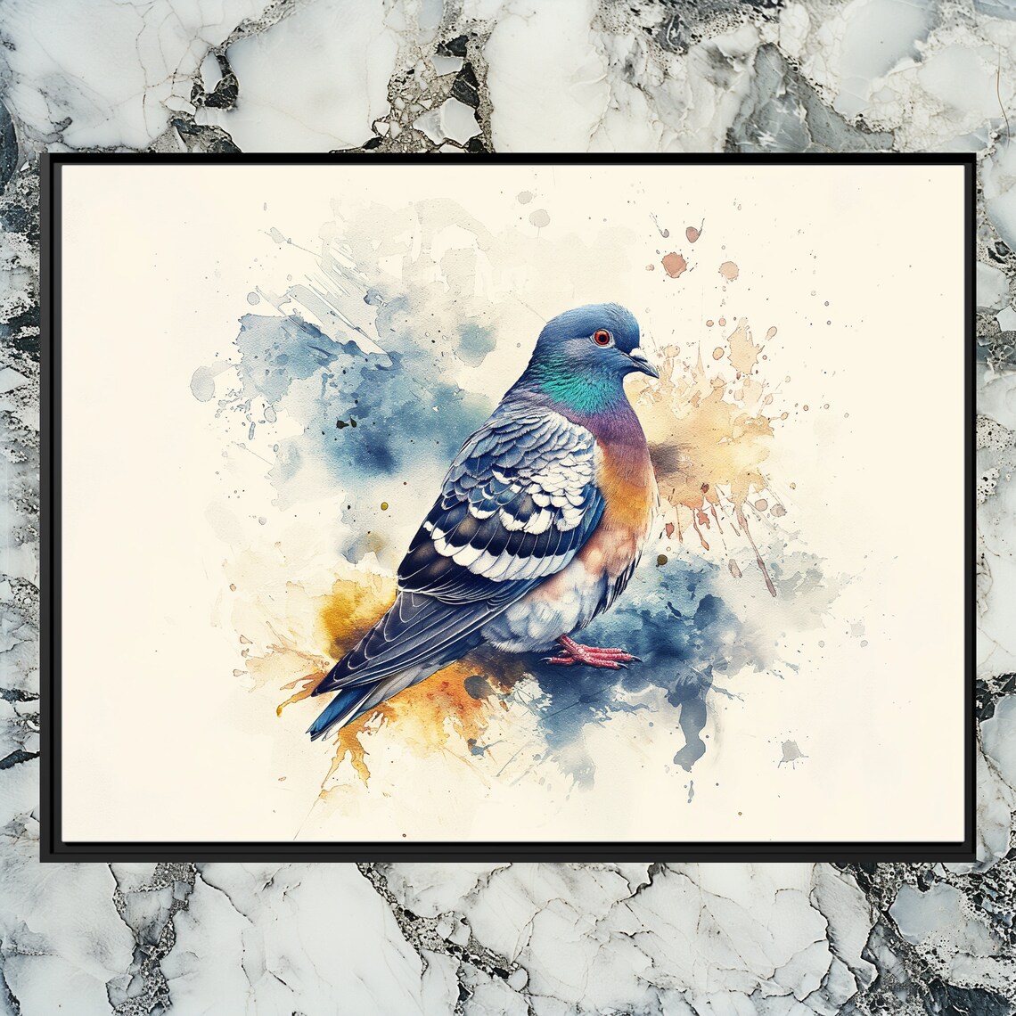 Colorful Pigeon Watercolor Splash Bird Artwork Animal Poster