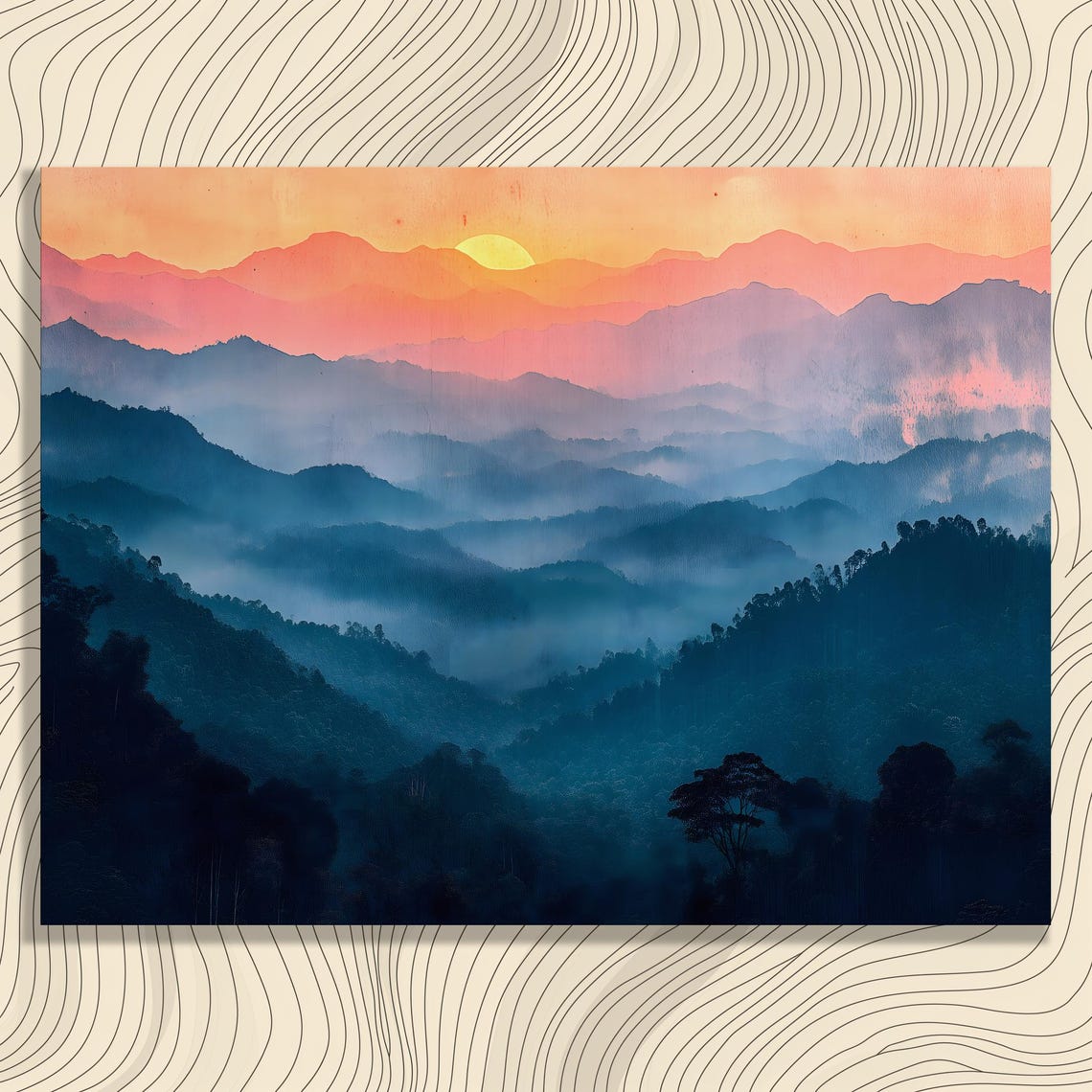 Misty Mountain Sunset Layered Rainforest Ridges Nature Poster