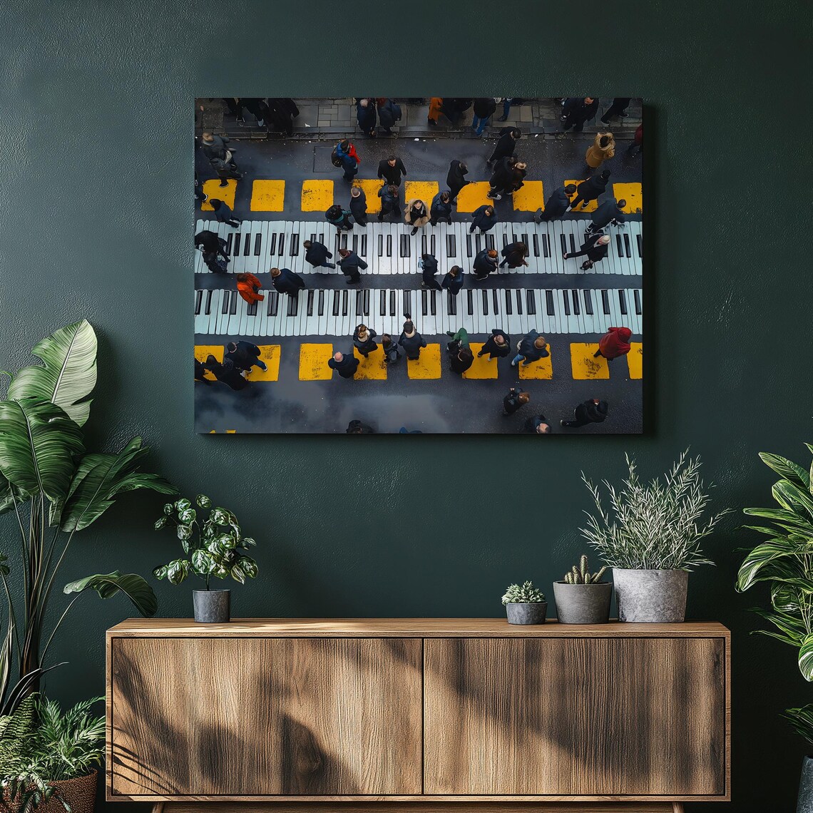 Piano Key Crosswalk Crowd Aerial Urban Street Scene Art Poster