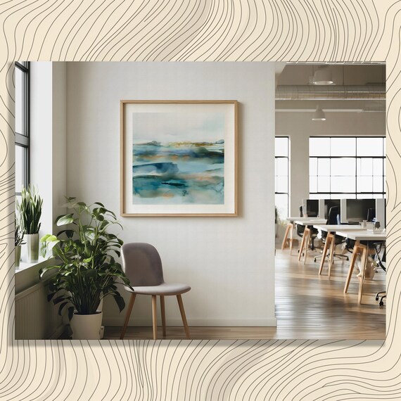 Abstract Seascape Canvas Wall Art Coastal Watercolor Ocean Blue Green Minimalist Print Modern Decor Serene Waves Horizon