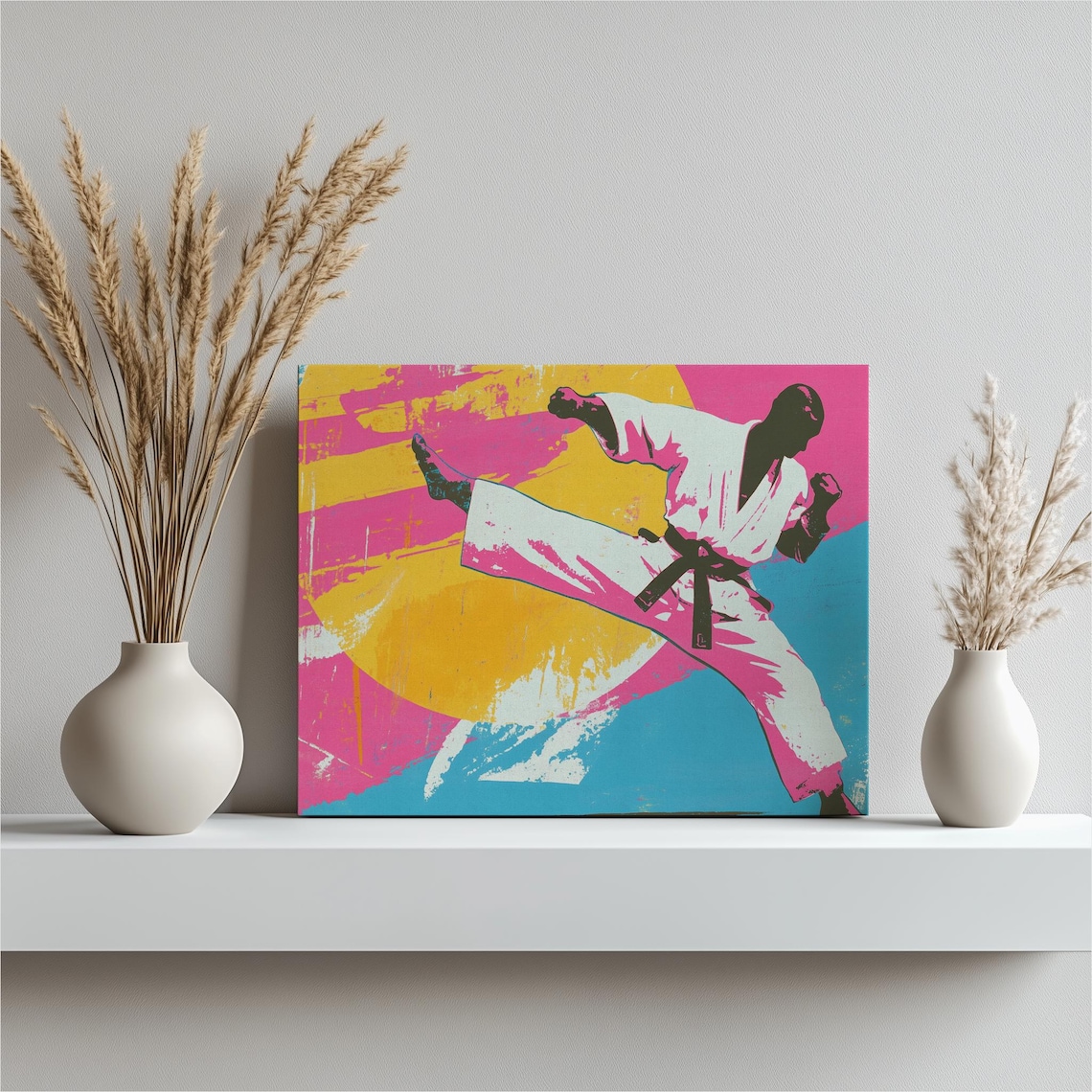 Karate Kick Pop Art Martial Artist White Gi Black Belt Dynamic Sports Poster