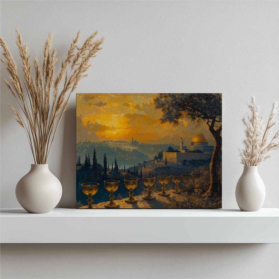 Jerusalem Golden Chalices Old City Sunset Dome Painting Poster