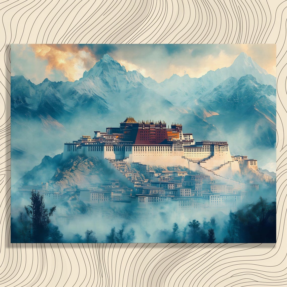 Potala Palace Tibet Misty Himalayan Mountain Landscape Poster
