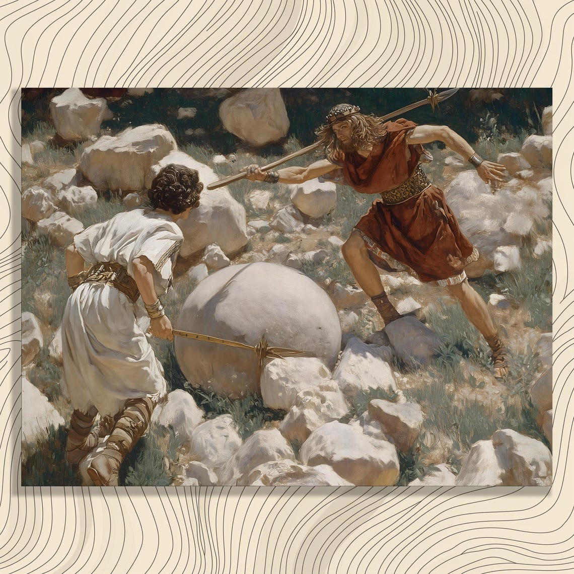 David And Goliath Biblical Battle Classic Realism Oil Painting Poster