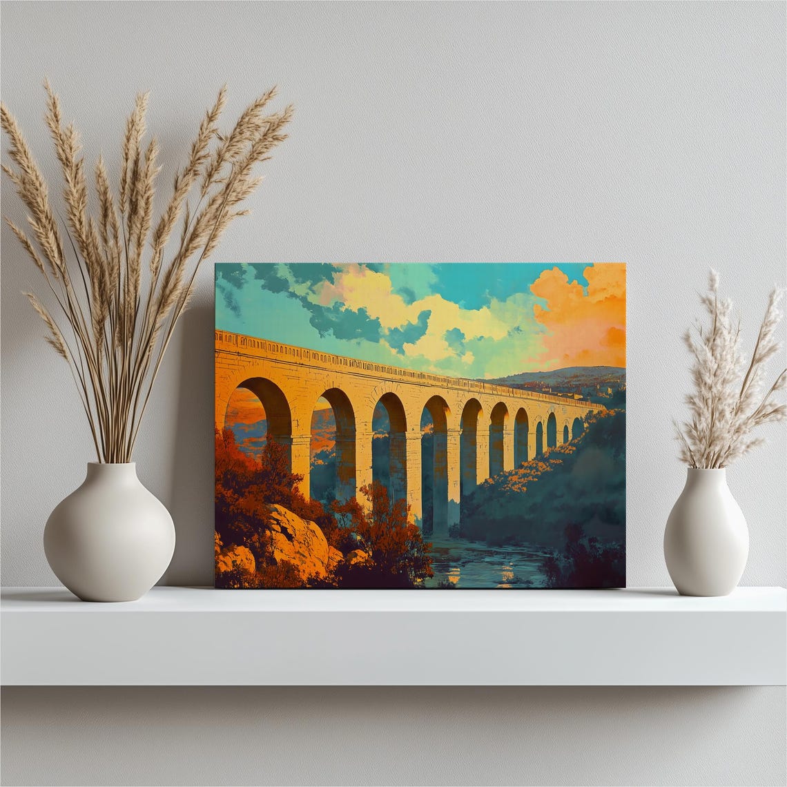 Pont Du Gard Roman Aqueduct Sunset Southern France Canvas Wall Art