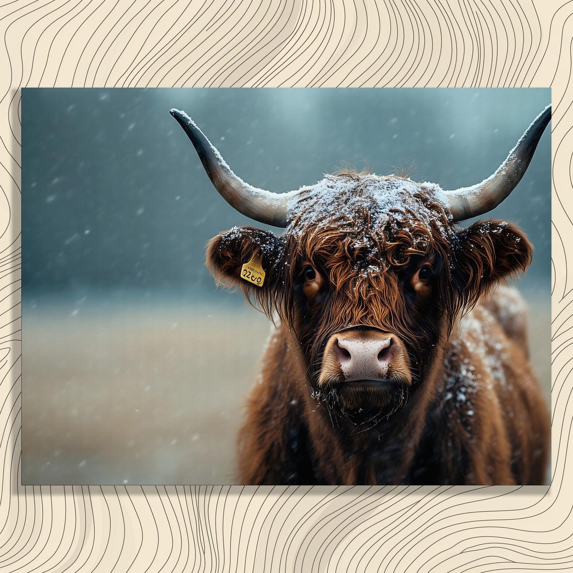 Highland Cow Winter Snow Portrait Rustic Farmhouse Cattle Wall Art