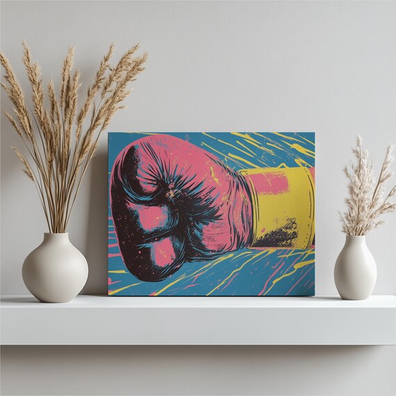 Boxing Glove Pop Art Pink Blue Retro Fight Sports Gym Poster