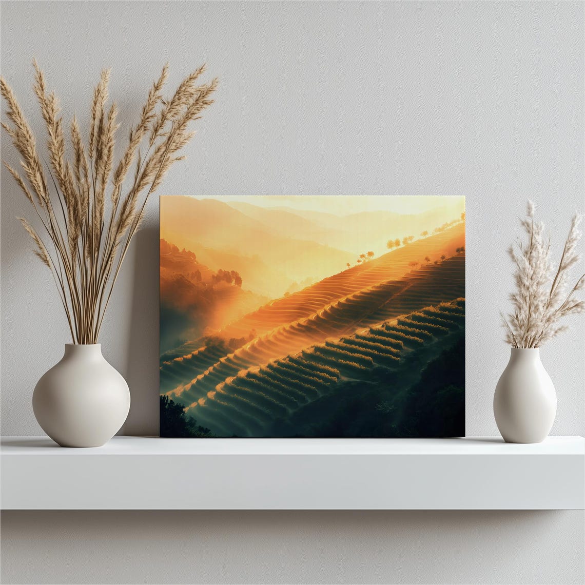 Sunrise Terraced Hills Golden Mountain Valley Landscape Wall Art