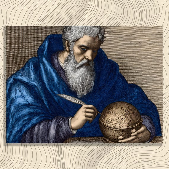 Ancient Astronomer Vintage Engraving Scholar Celestial Globe Poster