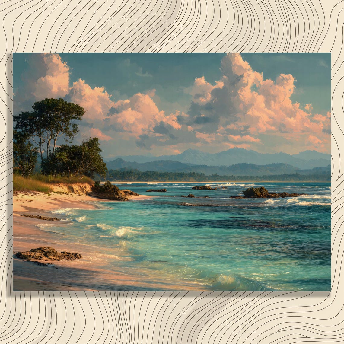 Tropical Beach Ocean Turquoise Waves Seascape Coastal Art Poster