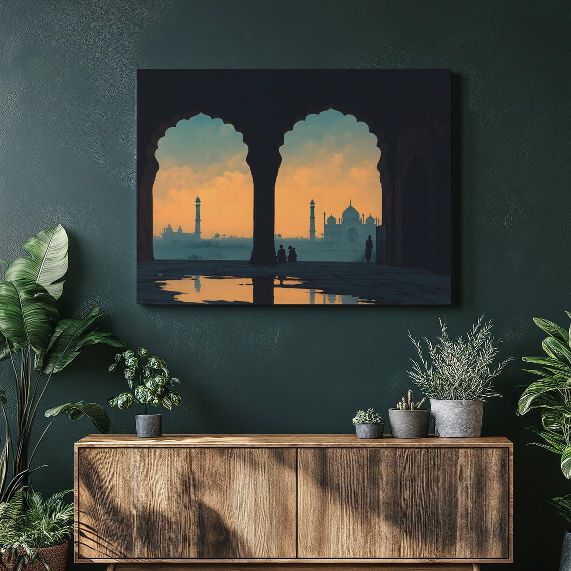 Taj Mahal Sunset Silhouette Mughal Archway Iconic India Art Poster